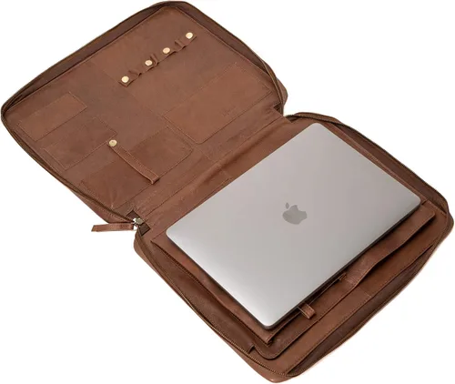Miniatura 3 de MONZA Cartera de negocios para hombres y mujeres – Cremallera de piel de cabra de primera calidad cerrada, cartera ejecutiva, organizador