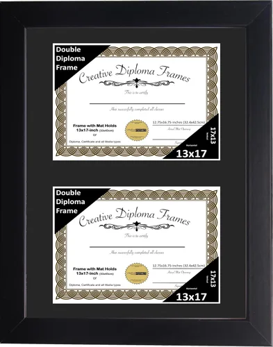Miniatura 72 de Creative Picture Frames Marco de diploma doble clásico negro de 6 x 8 pulgadas con vidrio negro y colgador de pared instalado