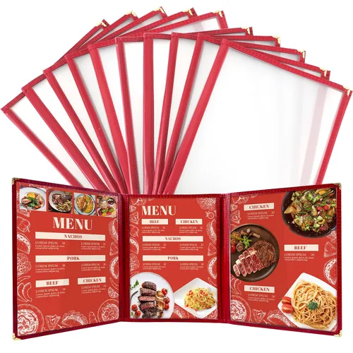 Fundas transparentes para menú de restaurante, soportes tamaño carta, 3 páginas, 6 vistas, cubiertas transparentes para menú de recetas para cocina,
