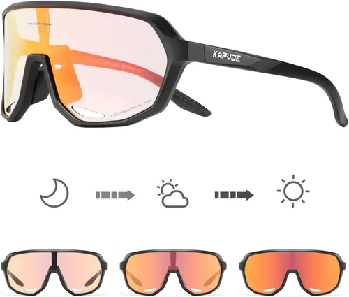 Miniatura 17 de KAPVOE Gafas de ciclismo fotocromáticas para hombres y mujeres, gafas de sol de bicicleta de montaña, gafas deportivas con protección UV Azul Negro