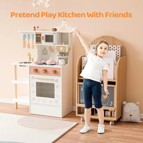 Miniatura 7 de JOYMOR Juego de Cocina Infantil, Cocina para Niños Pequeños con Fregadero de Cocina y Abundantes Accesorios de Cocina, Ideal para el Juego Creativo