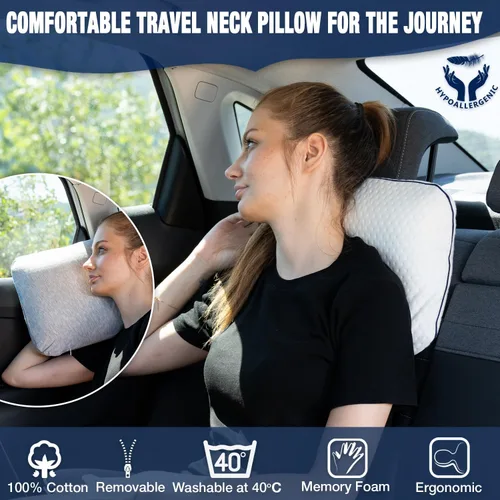 Miniatura 3 de alkamto Almohada de espuma viscoelástica cómoda para viajes y campamentos, bolsa portátil fácil de transportar, funda de almohada con regulación