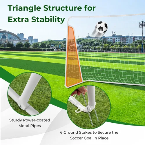 Miniatura 4 de GYMAX Portería de fútbol para patio trasero, red de fútbol de 7 x 5 pies con marco resistente y estacas para el suelo, equipo de campo de fútbol