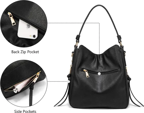 Miniatura 5 de Realer Bolsos Hobo para mujer, de piel sintética, bolso grande con borla, Hobo
