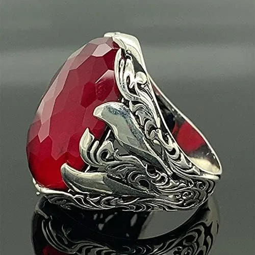 Miniatura 5 de Men Handmade Ring, Ruby Stone Ring, Red Gemstone Ring, Ottoman Style Ring, 925k Sterling Silver Ring, Gift For Him