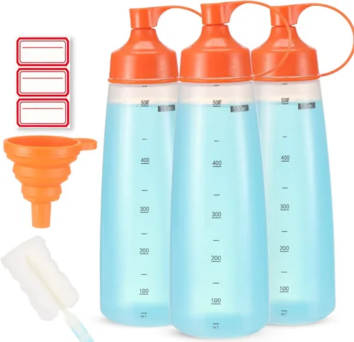 Miniatura 10 de Botellas de plástico para condimentos para salsas de boca ancha, dispensador de botellas para aderezo de ensalada, aceite de cocina, salsa