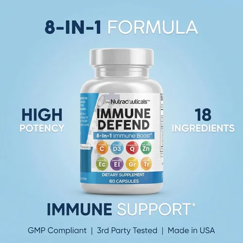 Miniatura 8 de Suplemento de apoyo de defensa inmunológica 8 en 1 con zinc 50 mg de quercetina, VIT C 1000 mg, vitamina D3 5000 IU, saúco, curcumina, jengibre