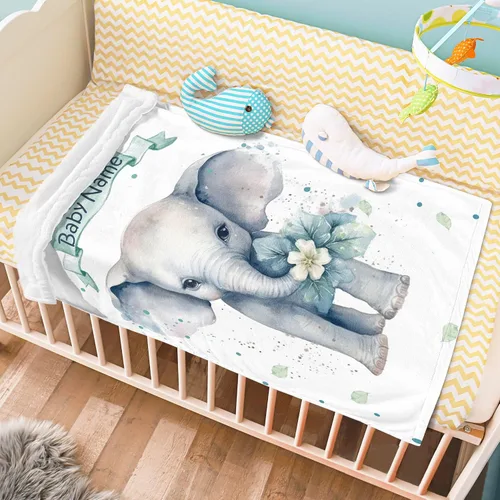 Miniatura 2 de Manta de bebé personalizada de elefante, manta de bebé floral con nombre para niñas, mantas de recepción de felpa suave para bebés recién nacidos