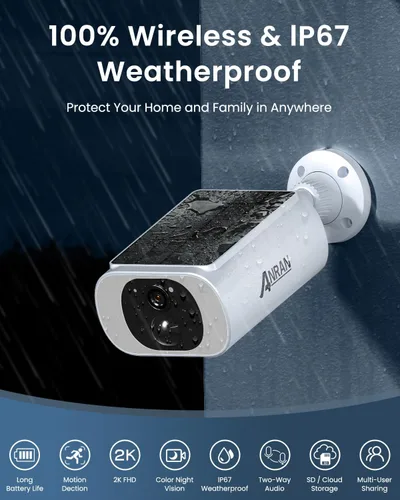 Miniatura 5 de ANRAN Cámaras de seguridad solar 2K inalámbricas para exteriores, cámara de vigilancia WiFi de 2.4 GHz, cámara para exteriores para seguridad