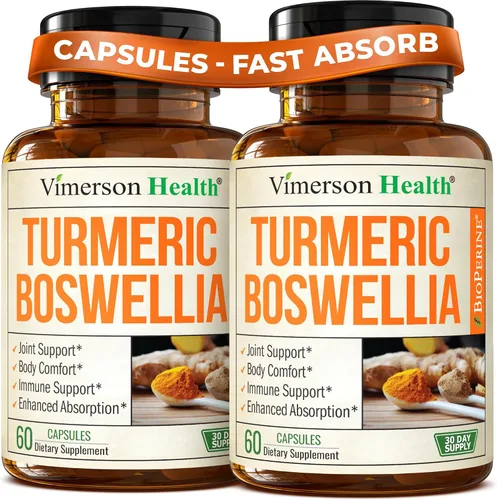 Boswellia Serrata Suplemento de curcumina de cúrcuma: tumérico orgánico, extracto de boswellia, jengibre y bioperina para una máxima absorción,