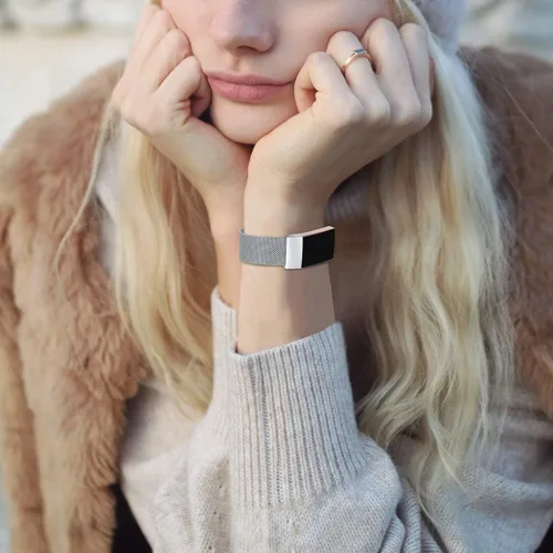 Miniatura 4 de Bandas de metal compatibles con Fitbit Charge 4 y Fitbit Charge 3 bandas para mujeres hombres, correa de repuesto magnética de malla de acero