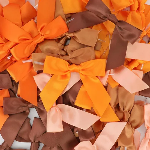 Miniatura 7 de AIMUDI Lazos de otoño de 5 colores, lazos de satén de color naranja quemado prefabricados de 3.5 pulgadas para Acción de Gracias, Halloween, boda