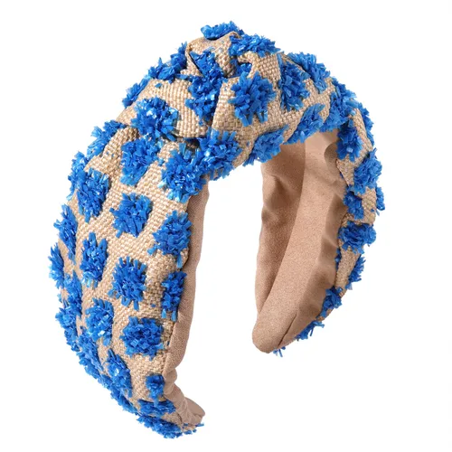 Miniatura 8 de ZITULRY Diademas anudadas de rafia para mujer, boho, pajilla, con nudo superior, banda para el pelo, con pompón tejido de ratán, aro de pelo