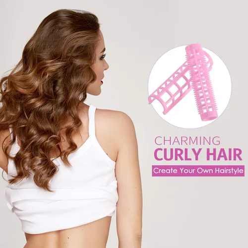 Miniatura 5 de Syhood 28 rodillos para el cabello, rodillos de plástico de tamaño pequeño de 0.6 pulgadas/0.6 in con peine de acero para cabello corto y largo, Rosa