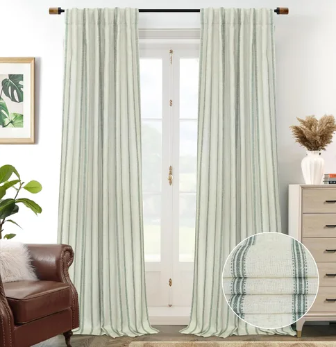 Miniatura 28 de DriftAway - Cortinas de Lino Mezcla de Granja 100% Opacas de 84 Pulgadas de Largo para Dormitorio, Cortinas Verticales Rayadas Impresas de Lino