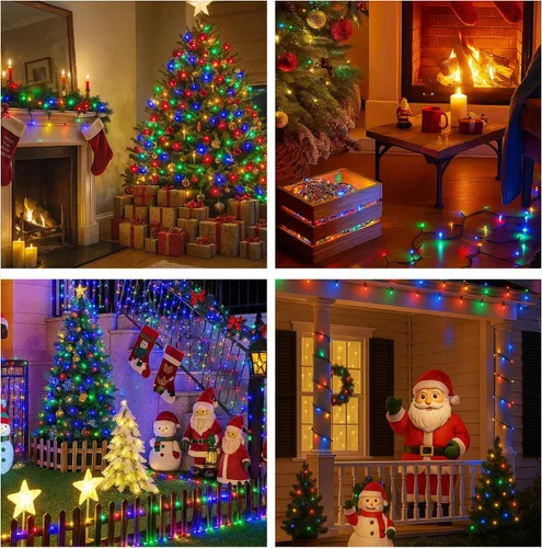 Miniatura 5 de Paquete de 2 tiras de luces de Navidad conectables, multicolor, 210 pies, 600 luces LED de Navidad para exteriores/interiores, luces de árbol