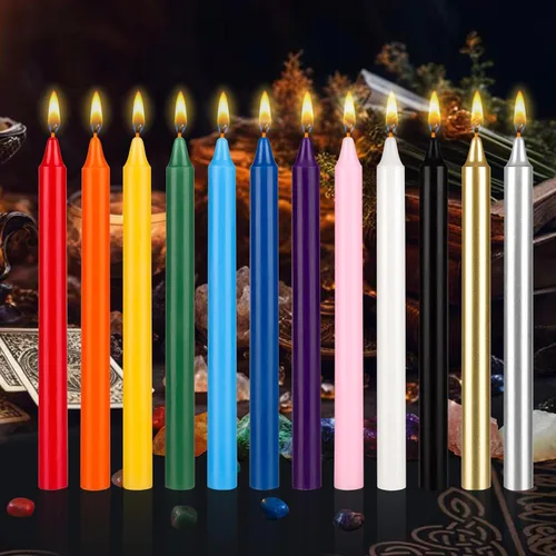 Miniatura 6 de Mega Candles 12 velas rectas sin perfume de colores surtidos supremos, velas de cera hechas a mano de 10 pulgadas x 7/8 pulgadas, campanadas