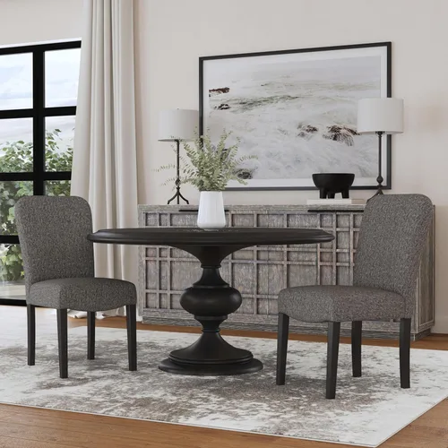 Miniatura 15 de Homepop Silla de comedor con detalles festoneados, sillas de comedor Parsons tapizadas, muebles decorativos para el hogar, tejido gris claro