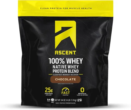Ascent 100% proteína de suero en polvo – aislado de proteína de suero después del entrenamiento, cero sabores artificiales y edulcorantes, sin soja