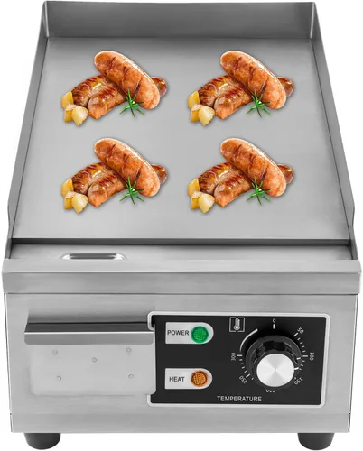 LOYALHEARTDY Plancha eléctrica comercial de 15.7 pulgadas, 110 V 1300 W, parrilla eléctrica para encimera plana con control termostático, parrilla