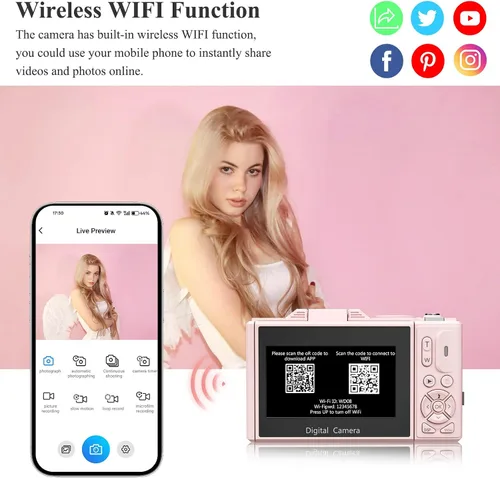 Miniatura 3 de Cámara digital 4K para fotografía, cámara de vlogging de 64 MP para YouTube, cámaras de vlog WiFi con zoom digital de 18X, pantalla abatible de 3