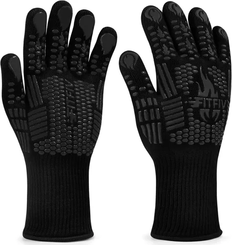 Guantes para barbacoa, guantes para horno, guantes de barbacoa resistentes al calor extremo de 1472 °F, guantes antideslizantes de silicona para