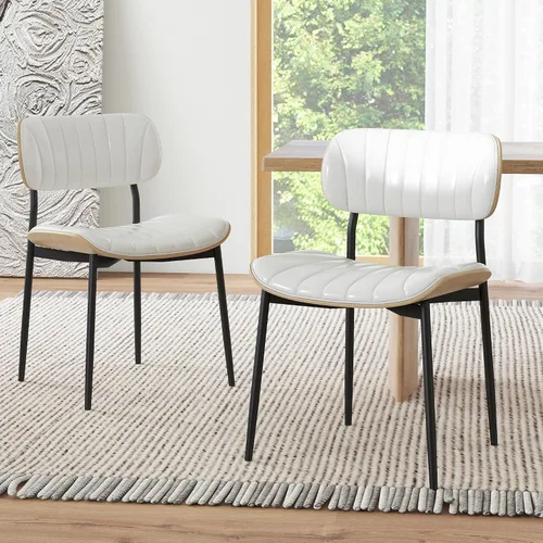 Miniatura 17 de HENGJIANYI Bentwood - Juego de 2 sillas de comedor modernas de piel sintética con patas de metal, sillas de cocina tapizadas de mediados de siglo