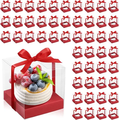 Thenshop 50 Piezas Cajas Transparentes para Cupcakes Individuales de 3.5 Pulgadas Contenedores de Plástico para Cupcakes Individuales con Insertos y