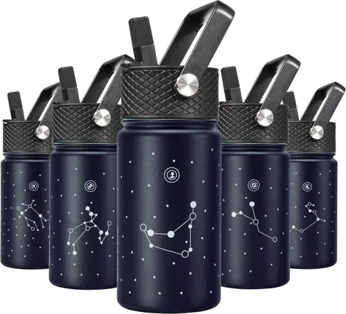 Miniatura 78 de BJPKPK Botella de agua aislada con tapa con pajilla, bonitas botellas de agua de 15 onzas, termo de metal de acero inoxidable, vasos reutilizables