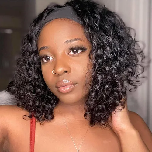 Miniatura 11 de Youngirl Peluca con Diadema de Ondas Profundas Ombré de Cabello Humano #4/27 Pelucas con Diadema Rizadas para Mujeres Negras Cabello Humano Sin