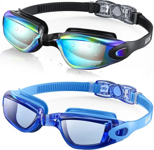 Miniatura 25 de Aegend - Gafas de natación, paquete de 2 gafas de natación sin filtraciones, para adultos, hombres, mujeres y jóvenes Negro claro y rosa rojo claro