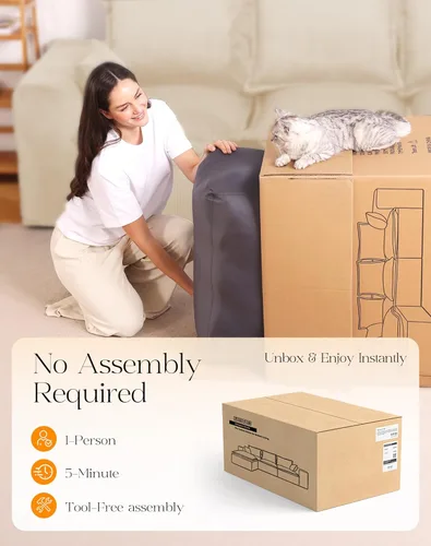 Miniatura 4 de Cómodo sofá Cloud de 107" con chaise en forma de L y asiento profundo, sofá seccional modular en una caja, sofás tapizados sin estructura para sala