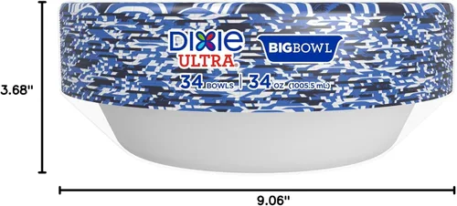 Miniatura 9 de Dixie Ultra Cuencos de papel extra grandes, 34 onzas, 34 unidades, compostables, aptos para microondas, cuencos desechables para comidas pesadas