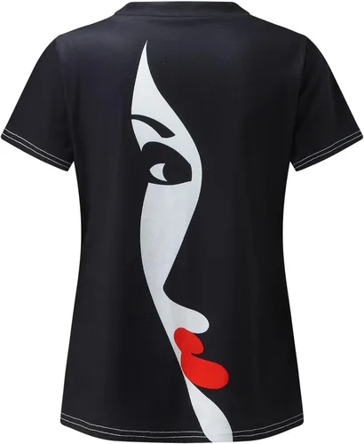 Miniatura 2 de Blusas básicas con estampado digital 3D de retrato para mujer diseño de cara fresca cuello redondo camisetas para mujer