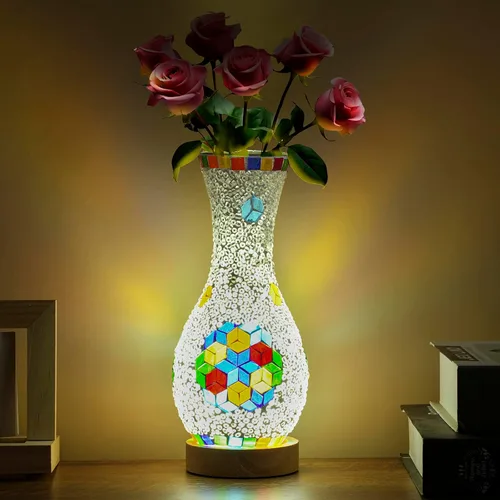 Miniatura 16 de Lámpara de mesa turca marroquí con mosaico, jarrón de vidrio hecho a mano con base de madera, iluminación decorativa para dormitorio, sala de estar
