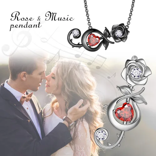 Miniatura 7 de beautlace Rosa Notas Musicales Collares PlataNegro Pistola Plateado Treble Clef Music Note Colgante Flor Regalos para Mujeres KP0227