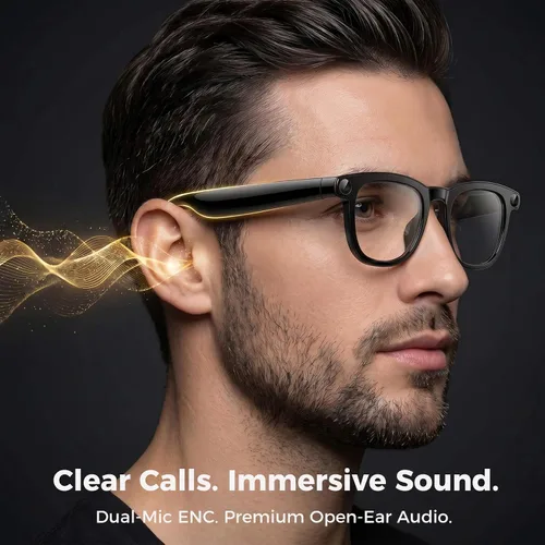 Miniatura 7 de EarlySincere Gafas inteligentes con cámara POV 4K de 8 MP, video HD, asistente de visión AI, transcriptor de traducción y voz, audio de oído
