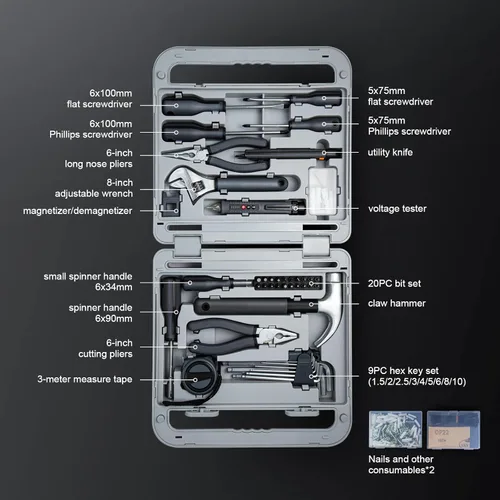 Miniatura 3 de Growneer Juego de herramientas, kit de herramientas para el hogar de 241 piezas con herramientas de metal duraderas para reparación del hogar