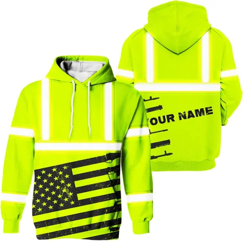 Miniatura 21 de Sudadera con Capucha de Alta Visibilidad con Bandera de EE.UU. de Color Personalizado para Hombres y Mujeres con Cintas Reflectantes, Ropa