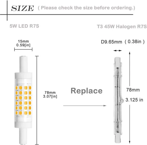 Miniatura 3 de Bonlux Bombilla LED R7S regulable de 3.071 in - Reflector LED J78 T3 R7S de doble extremo - 5 W (equivalente a bombilla halógena de 45 W) blanco