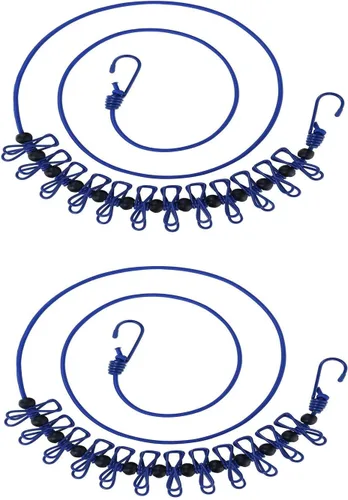 Paquete de 2 tendederos de 11 pies a prueba de viento con 12 clips azules, línea de ropa ajustable para el hogar, viajes y ropa colgante al aire
