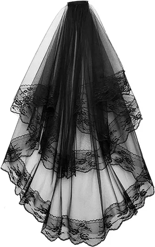 Miniatura 2 de TOPOQ Velo negro y guantes, velo de boda negro con peine velo funerario, disfraz de Halloween, velo para fiesta de cosplay