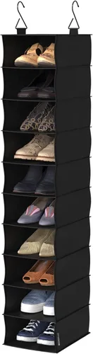 ClosetMaid 20502 Organizador de armario colgante de tela de 10 estantes para zapatos, sombreros, bolsos, ropa con acabado negro carbón