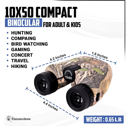 Miniatura 4 de Binoculares compactos de 10 x 50 pulgadas con visión clara y baja luz, binoculares para adultos y niños, ocular grande a prueba de agua/niebla