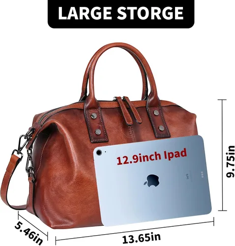Miniatura 4 de Iswee - Bolso de hombro de cuero genuino, bolso tote con diseño de morral, con asa superior, bolso de gran capacidad, bolso cruzado