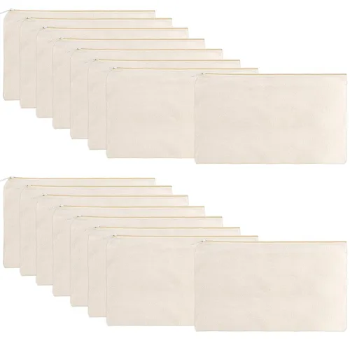 meekoo Paquete de 16 bolsas de lona en blanco para cosméticos, bolsa de maquillaje con cremallera lisa, sublimación, manualidades DIY, bolsa de aseo