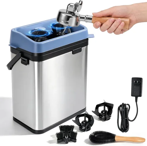 Máquina Limpiadora de Portafiltro Eléctrica para 58mm - Limpiador de Caja de Golpe de Café para Comercial y Hogar (Plateado)
