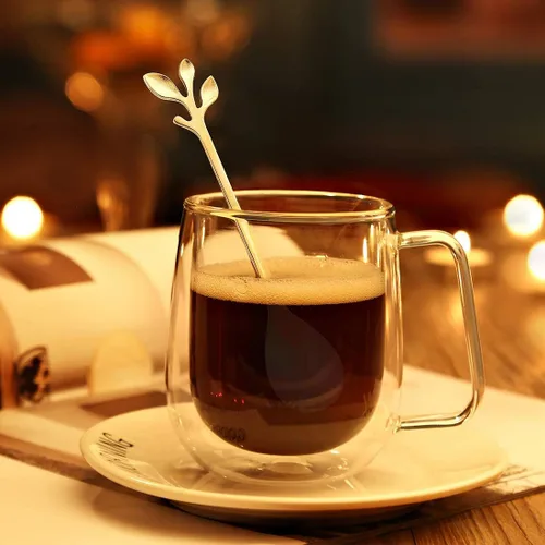 Miniatura 6 de AnSaw Elegantes Cucharones de Café con Hoja de Oro - Juego de 10 Piezas, 4.7" Mini Cucharones de Acero Inoxidable para Espresso y Postre, Perfectos