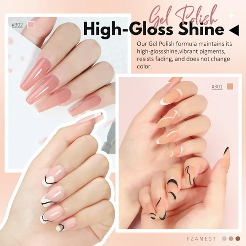 Miniatura 4 de FZANEST Juego de Esmalte de Uñas de Gel Transparente Rosa Desnudo, Kit de Esmalte de Uñas de Gel de 6 Colores, Rosa Natural Translúcido Lechoso, Kit