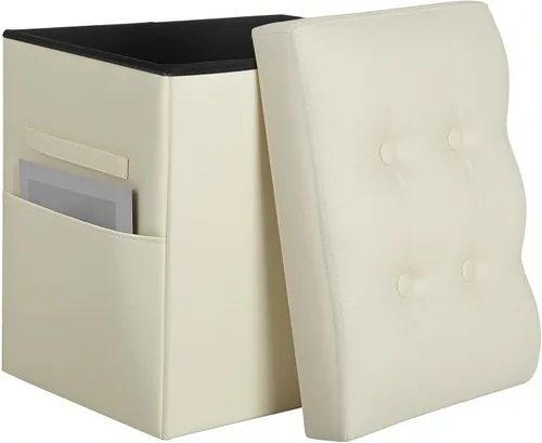 Miniatura 13 de BelugaHelper Otomana de almacenamiento reposapiés taburete, banco reposapiés de cuero plegable con asiento acolchado de espuma más gruesa. Taburete